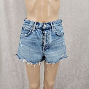 AGOLDE Jaden Denim Short Swapmeet Swap Meet Distressed Blue Jean Shorts Cutoff